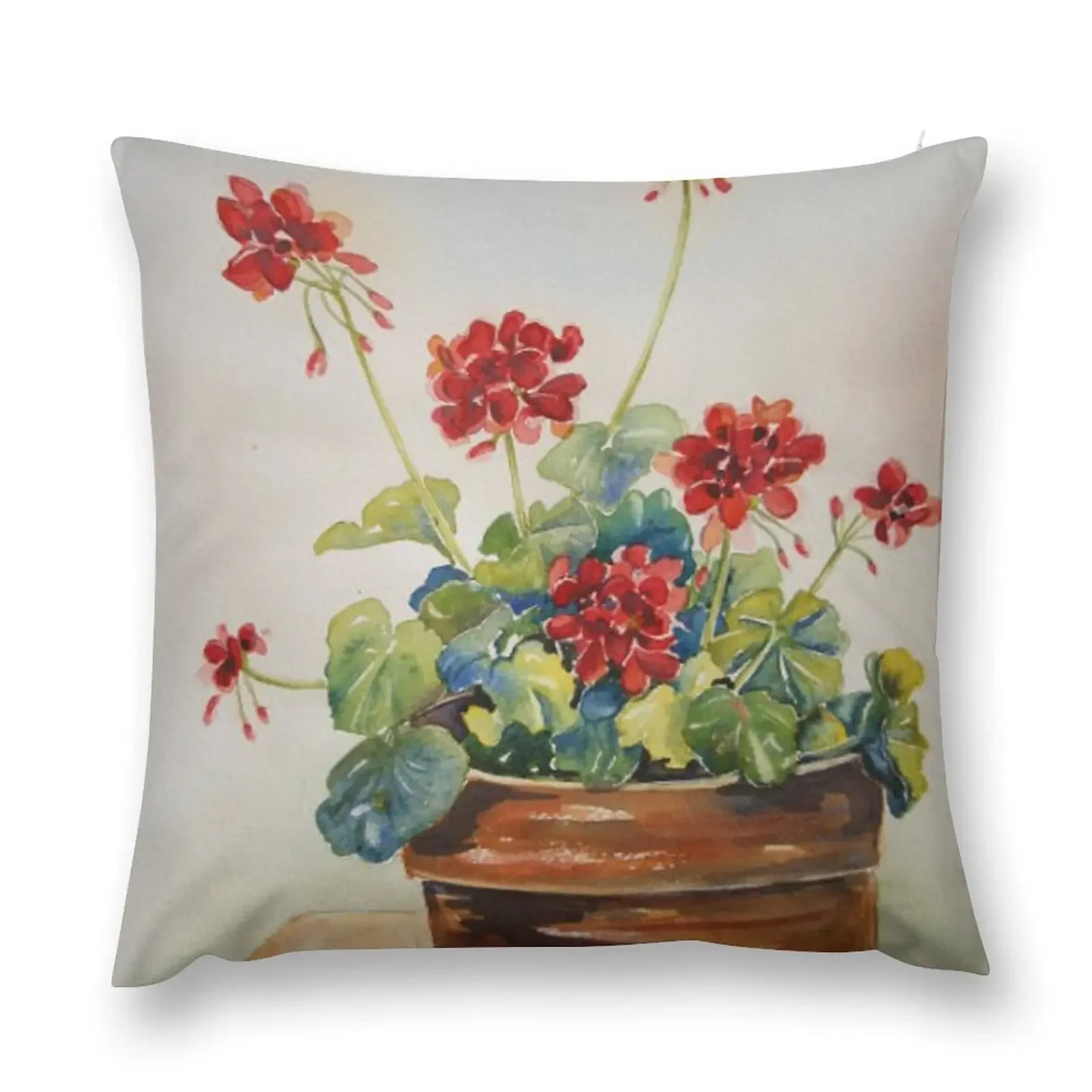 Geraniums in a Clay Pot Throw Pillow Plaid Sofa Anime pillow