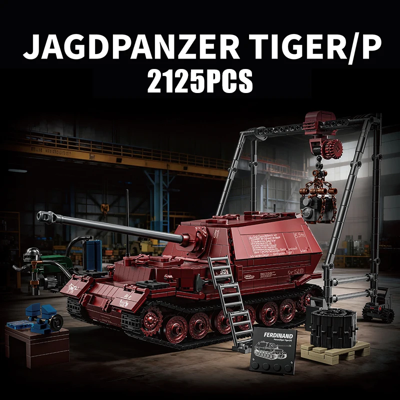 

Технический конструктор 2125 деталей: Танк-разрушитель Фердинанд (Германия, ВМВ), военные танки Ягдпанцер, Тигр/П, тяжелый танк. Кирпичики, игрушки, подарки.