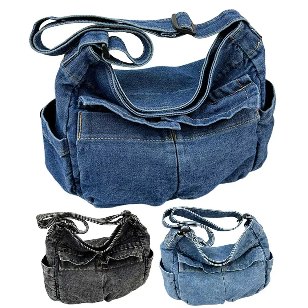 Women Stylish Crossbody Bag Large Capacity Denim Casual Satchel Bag Adjustable Strap Daily Tote Bag Multifunction Chic Hobo Bag