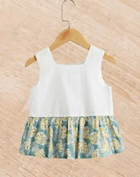 Girls' summer cool sleeveless top - hollow pattern design, tropical leaf pattern skirt