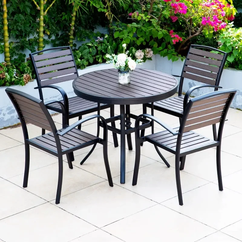 Outdoor Courtyard Table and Chair Set Preservative Wood Balcony Garden Terrace Simple Plastic Wood Furniture