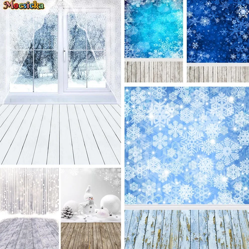 

Studio Photography Christmas Background Props Wooden Floor Snowflakes Winter Decor Backdrop Newborn Baby Shower Photoshoot Kits