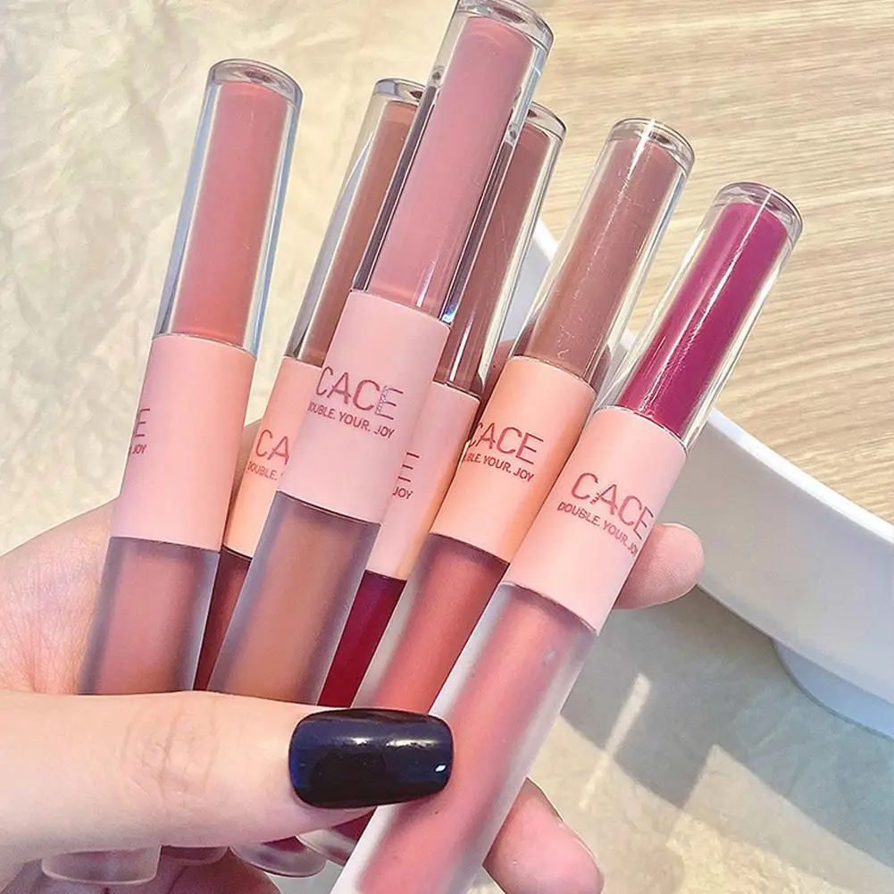 1pcs Double Head Waterproof Lip Gloss Matte Velvet Lipgloss Long Lasting Lips Glaze Sexy Red Tint Liquid Lipstick Korean Makeup