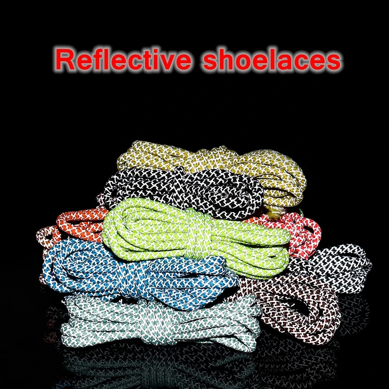 1Pair 100/120/140/160cm Fluorescent Shoelaces for Sneakers Fluorescent Reflective Round Rope Shoes Lace Light Shoelaces Unisex