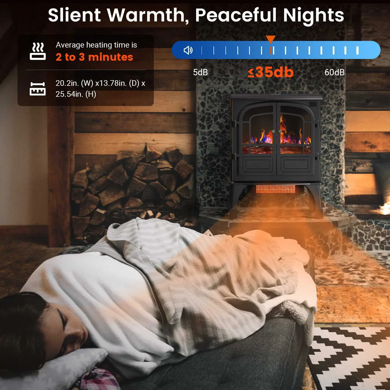 Warmtoo 24  Mobile Electric Fireplace with PTC Heating System  High-Temperature Overheat Protection  ABS Shell  Remote Control