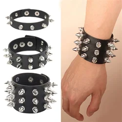 PU Leather Studded Bracelet Punk Spike Rivets Cuff Black Wristband Bracelet For Rock - themed Events festival hombre