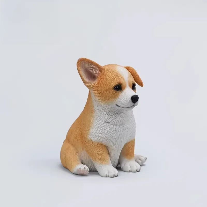 In Stock 1/4 Scale Animal Statue Sitting Posture Cute Simulation Corgi Dog Model for Desktop Figures Decoration Ornaments