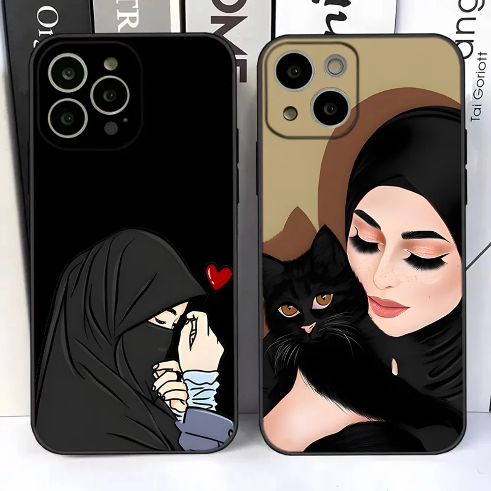 Muslim Arabic Hijab Girl Phone Case For iPhone 15,14,13,12,11 Plus,Pro,Max,XR,XS,X,7,8 Plus,SE,Mini Silicone Soft