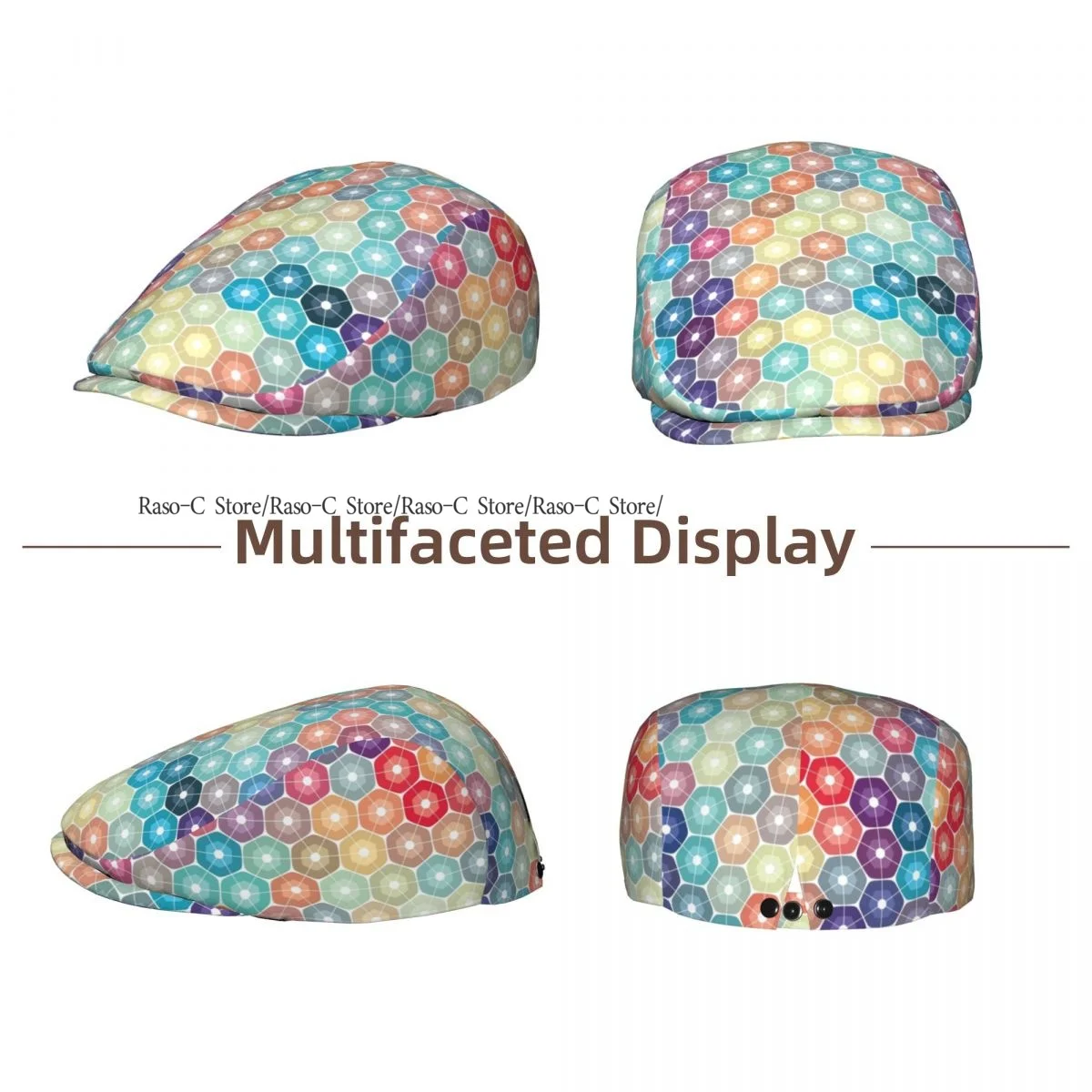 Adult Flat Cap Colorful Mosaic Geometric Abstract Background Unisex Newsboy Ivy Cap Light Thin Forward Beret Outdoor Hat