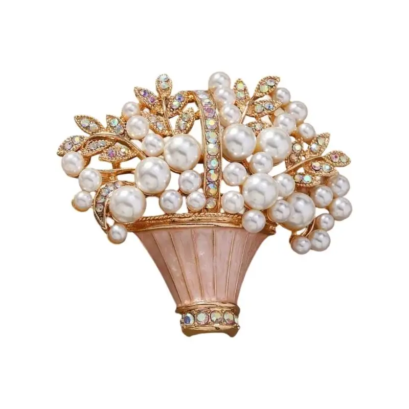 31BB Enamel Floral Basket Pin Multi Use Alloy Brooch For Formal Attire And Casual Outfits