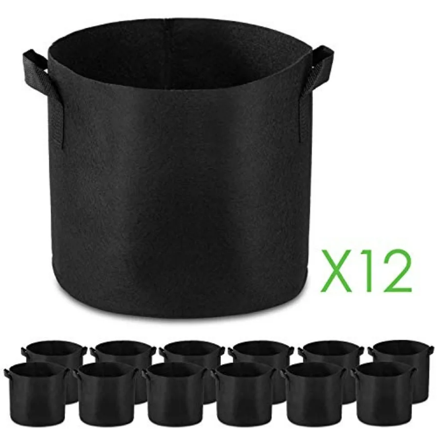 12-Pack 25 Gallon Grow Bags for outdoor gardening, thickened nonwoven fabric, black, durable with reinforced handles