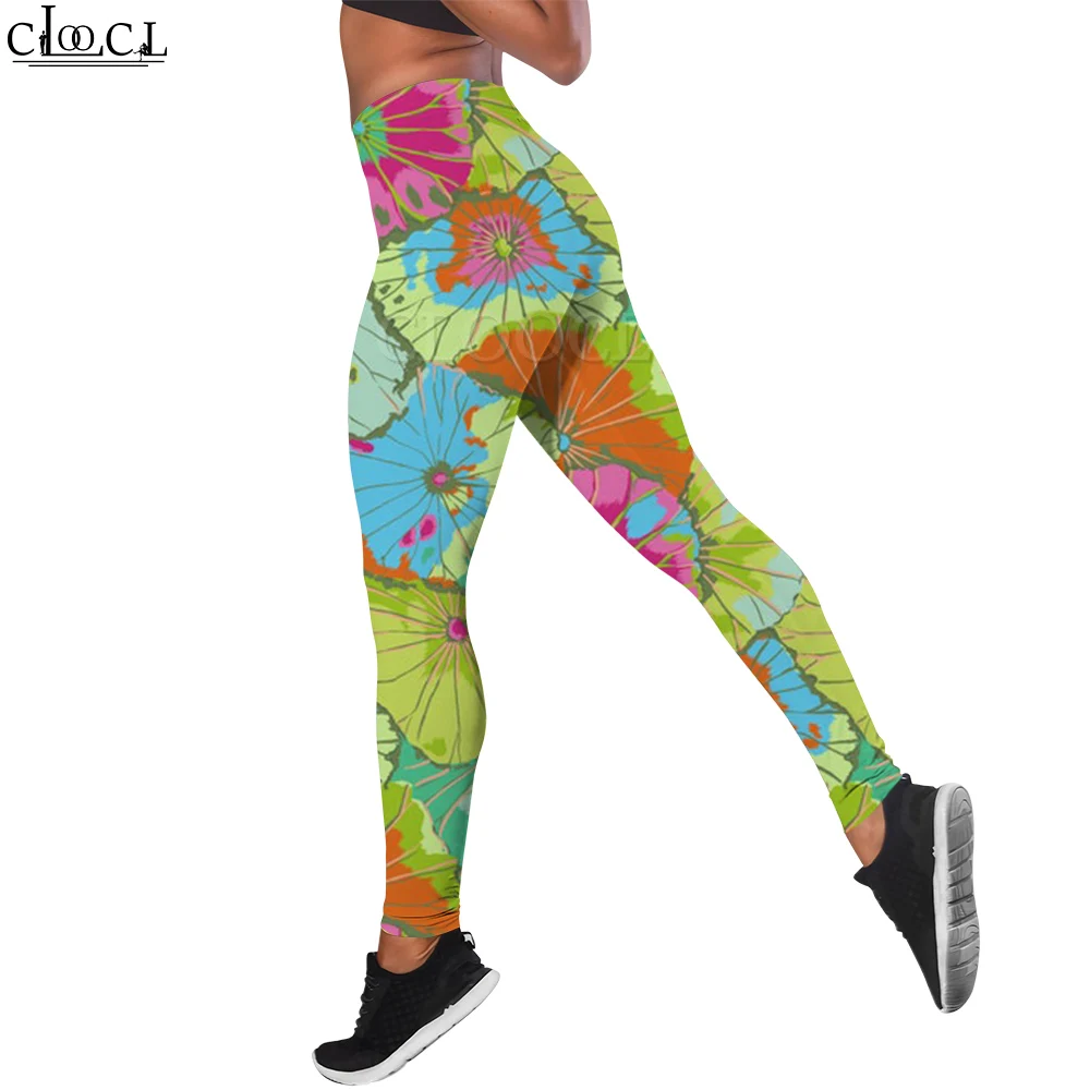 

CLOOCL Casual Leggings Lotus Leaf Print Trousers Aesthetic Clothing Sexy Jacquard Booty Buttocks Leggings Women Yoga Pants