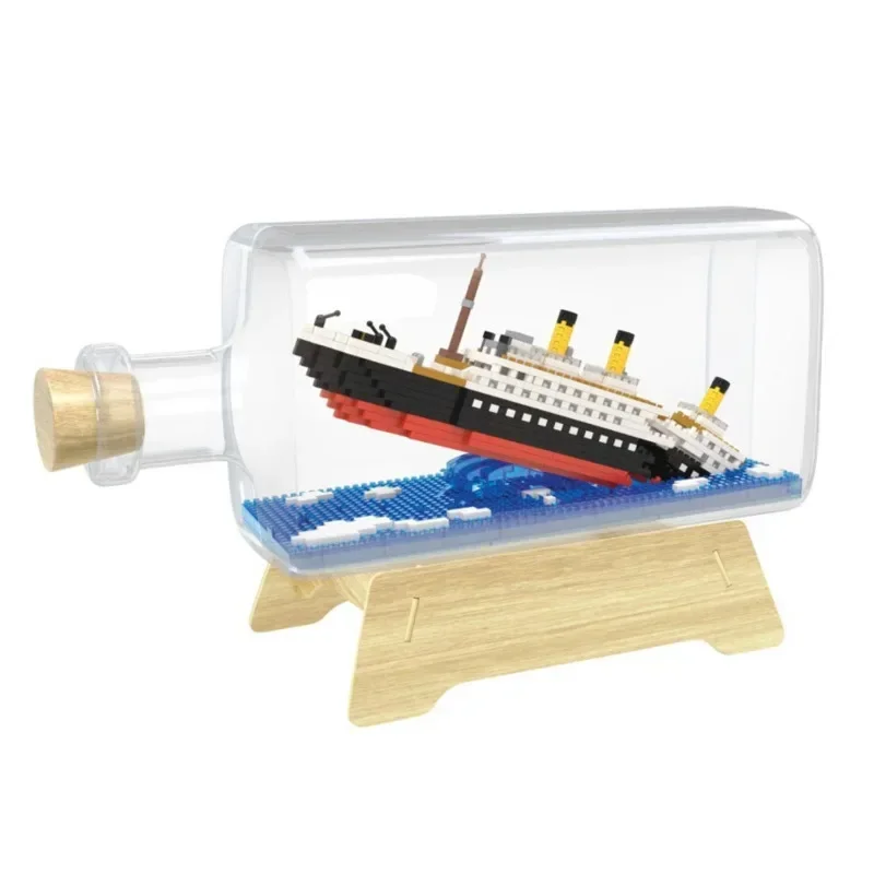 One Pieces In Bottle Mini Building Blocks Titanic Black Pearl Pirate Ship Micro Bricks DIY Model Drift Bottle