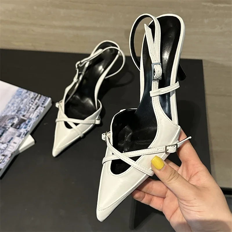 Eilyken Sexy Narrow Band Buckle Strap Women Pumps Designer Pointed Toe Thin Heels Slingback Mules Shoes Fashion Zapatos Mujer image 3