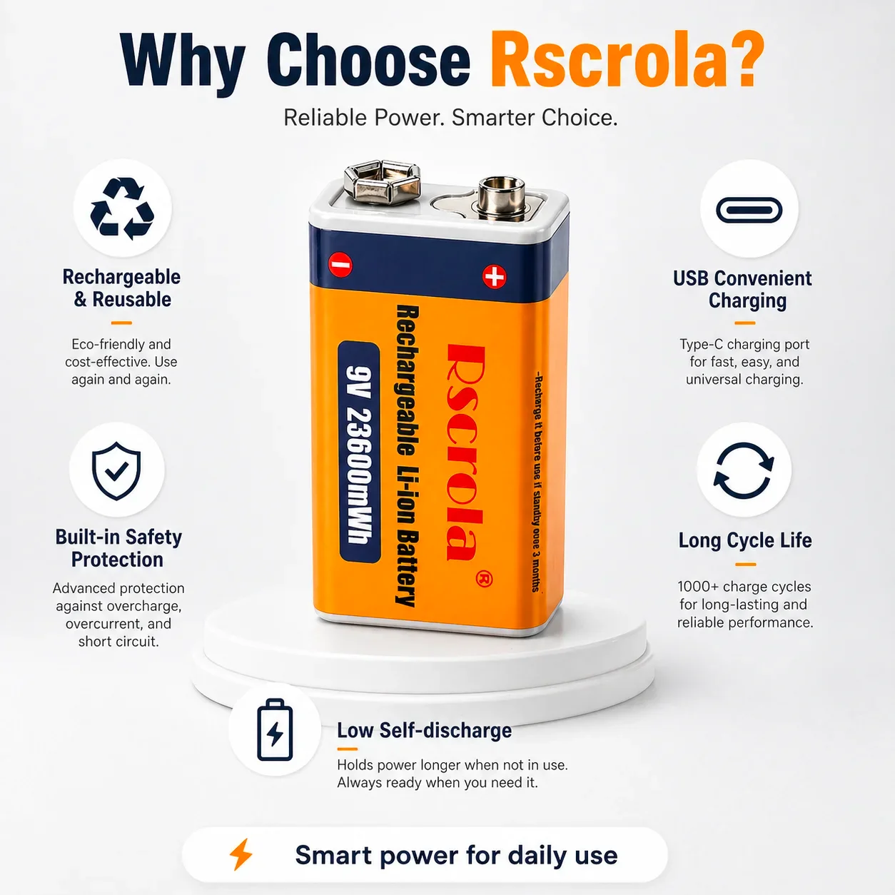 USB Rechargeable 9V Lithium ion Battery 23600mWh High Capacity Type-C Fast Charging for Guitar Microphone Toys Pedal with Cable