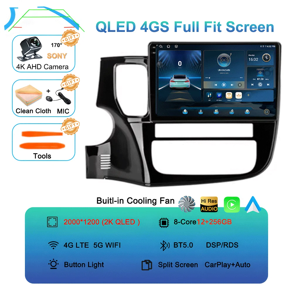 Android 16 Auto Autoradio voor Mitsubishi Outlander XL 3 2012-2018 GPS Navigatie Stereo Multimedia Videospeler Carplay WIFI+4G