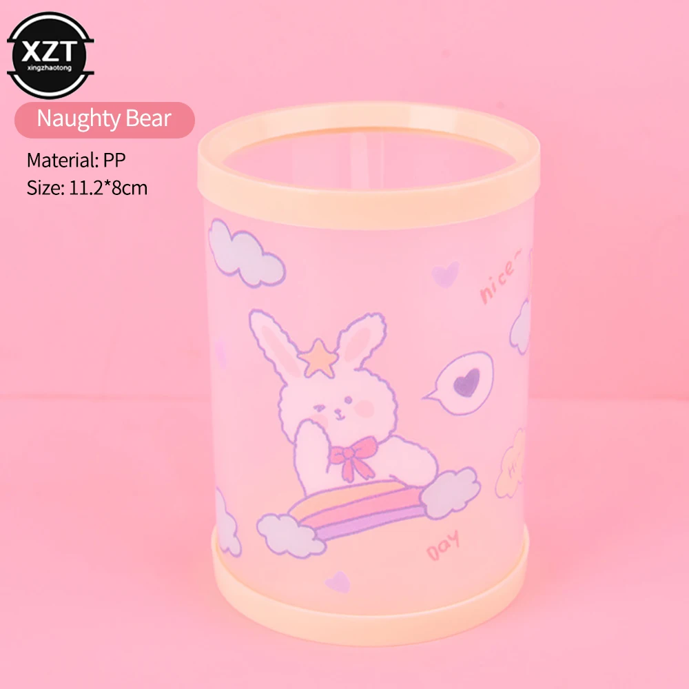 Lovely Transparent Acrylic Pen Holder Desktop Organizer BINS New Fashion Cute Bear Bunny Office Stationery Cosmetics Storage Box