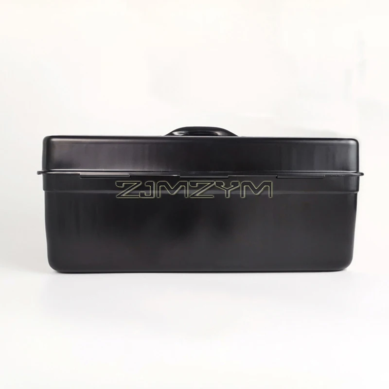 Portable Carpenter Metal Tool Box with Double Latch, Plastic Tray, Small Parts Box, Sockets Storage Box Organizer, Black