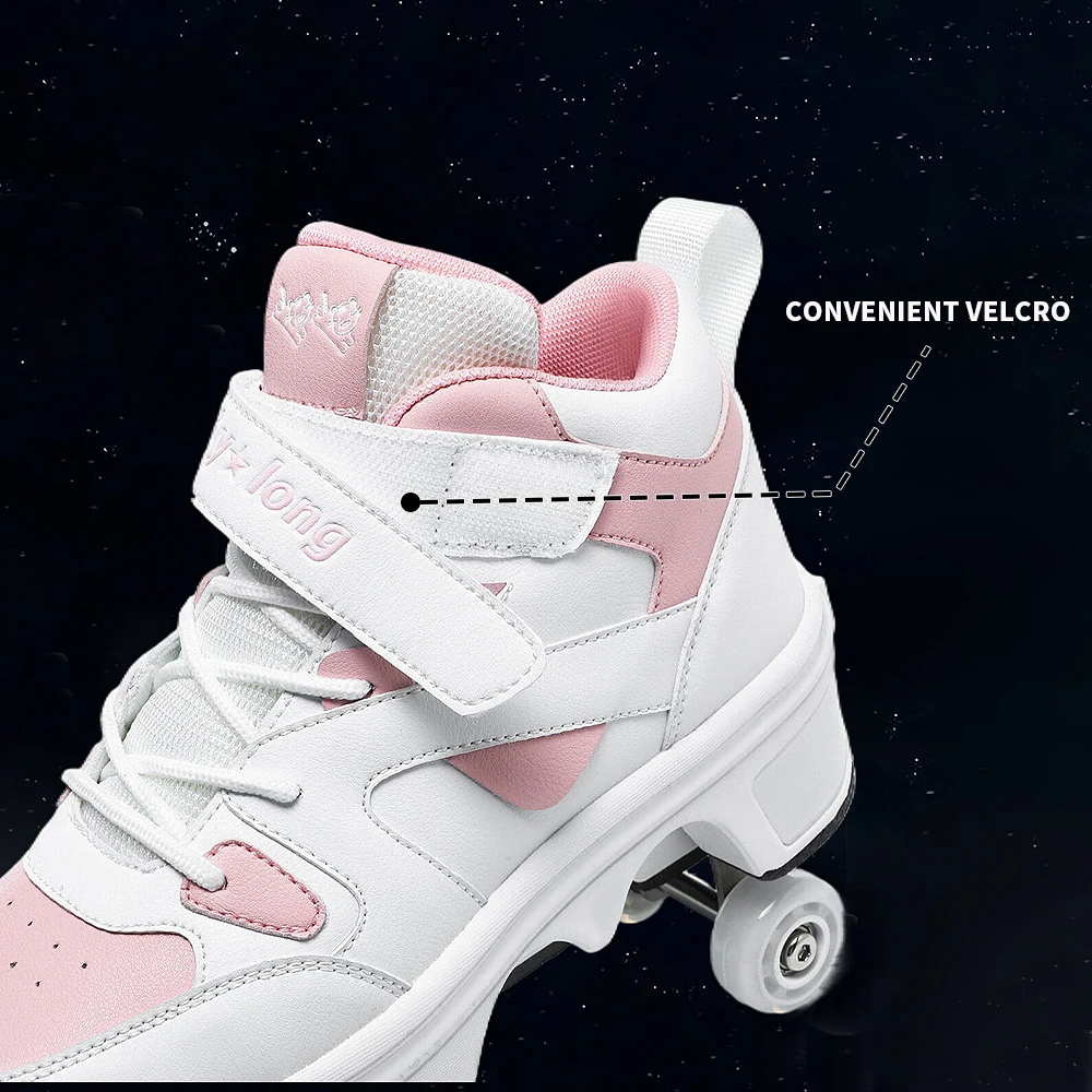 Scarpe da ginnastica pop-up unisex a doppio scopo con ruote Scarpe da pattinaggio casual a 4 ruote alte per donna