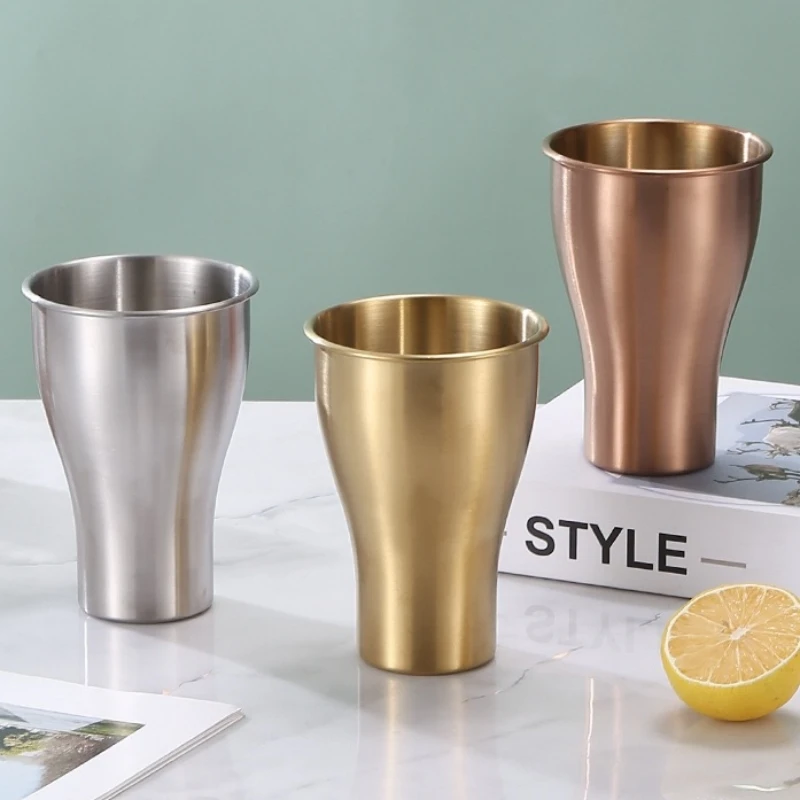 

304 Stainless Steel Double-Wall Breakfast Mug Korean-Style Beer Mug Coffee Cup 500 ml Restaurant Gold-Tone Beverage Tea Cup