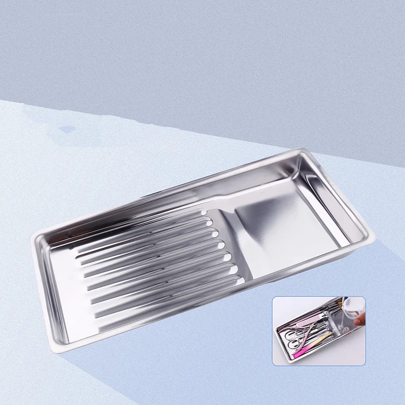 1pc Silver Rectangular Stainless Steel Tray Thickened 304 Stainless Steel Dental Oral Alcohol Tools Nail Tool Disinfection Tray