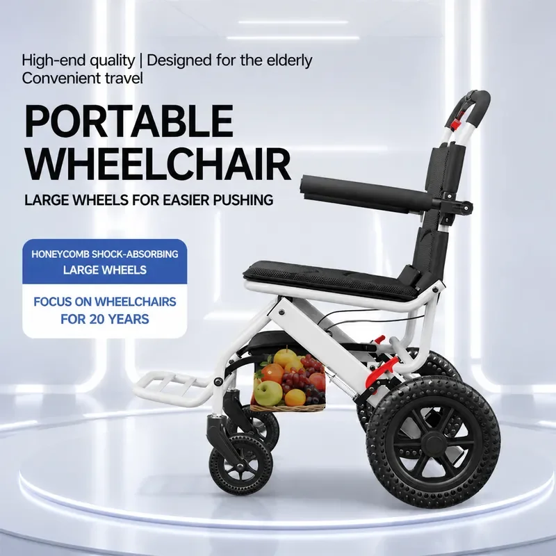 Ultra Lightweight Folding Wheelchair for Elderly Portable Small Hand Push Scooter Travel Shopping Aid