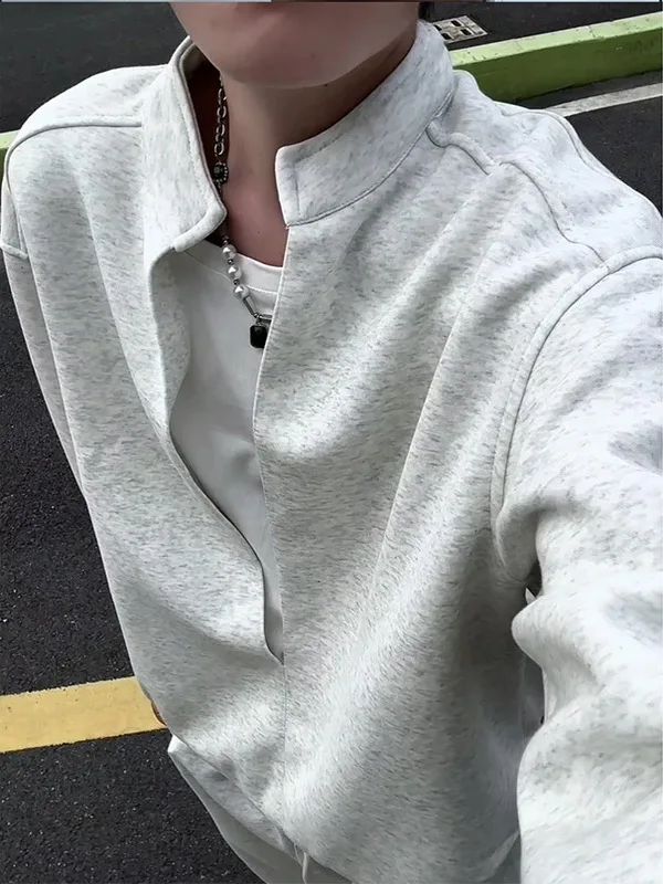 

American High Street Sle Loose Straight Leg Men's Sweatirt Set with Stand Collar Long Sve Faionable Autumn Wear