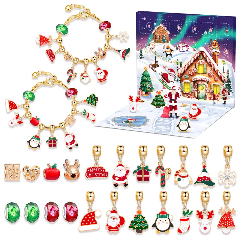 Boîte ennemi créative de Noël pour enfants, bracelet fait main, compte à rebours 24 grilles, jouets du Père Noël mignons, cadeaux de bricolage