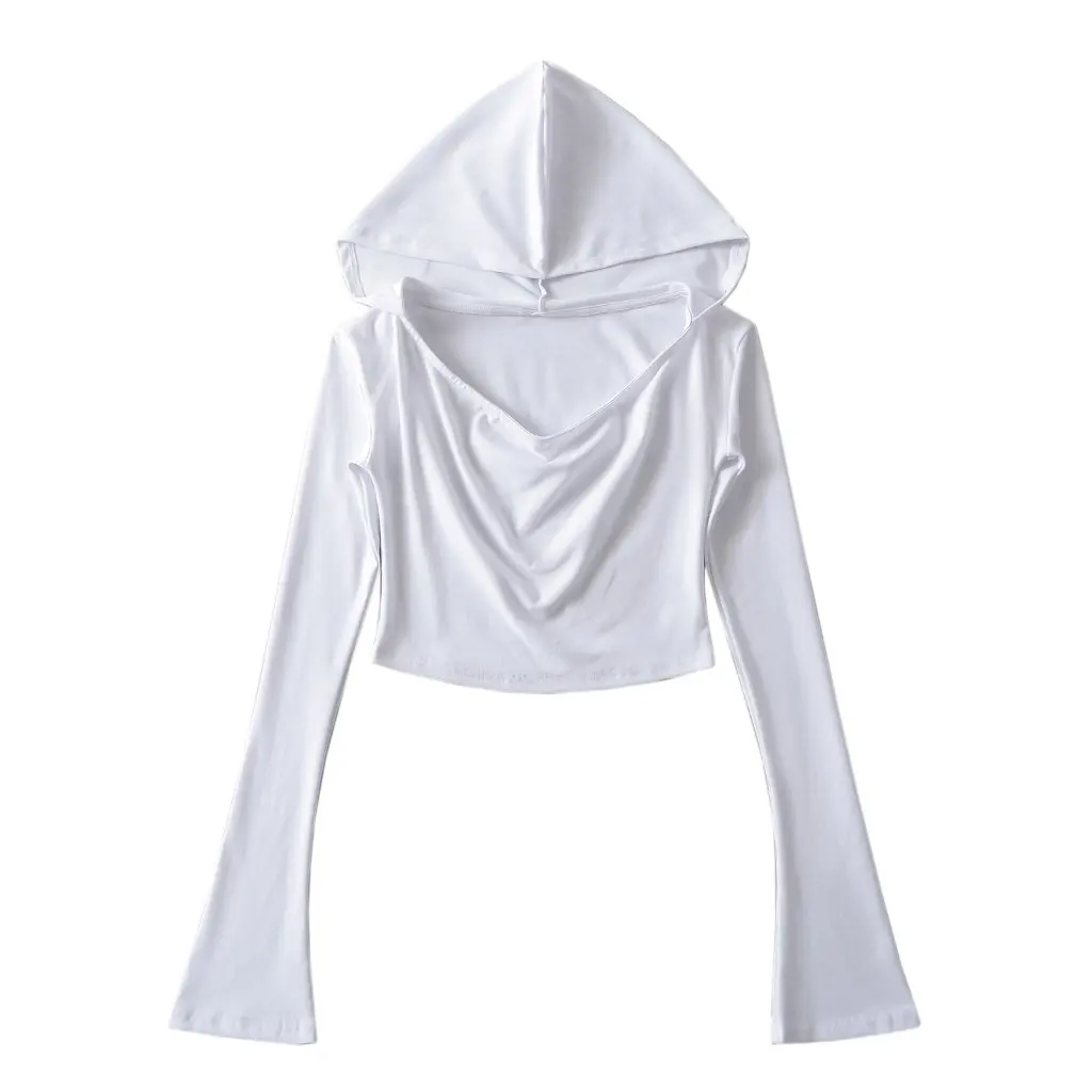 

Women's Low-Cut Long-Sleeved T-Shirt Slim Fit Hooded Short Top Pure Sexy Navel Baring Autumn New Hot Girl Style