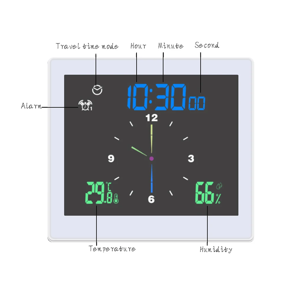 Bathroom Digital Clock Waterproof Temperature & Humidity Meter Thermometer Hygrometer LCD Display Upper/Lower Limit Dual Alarms