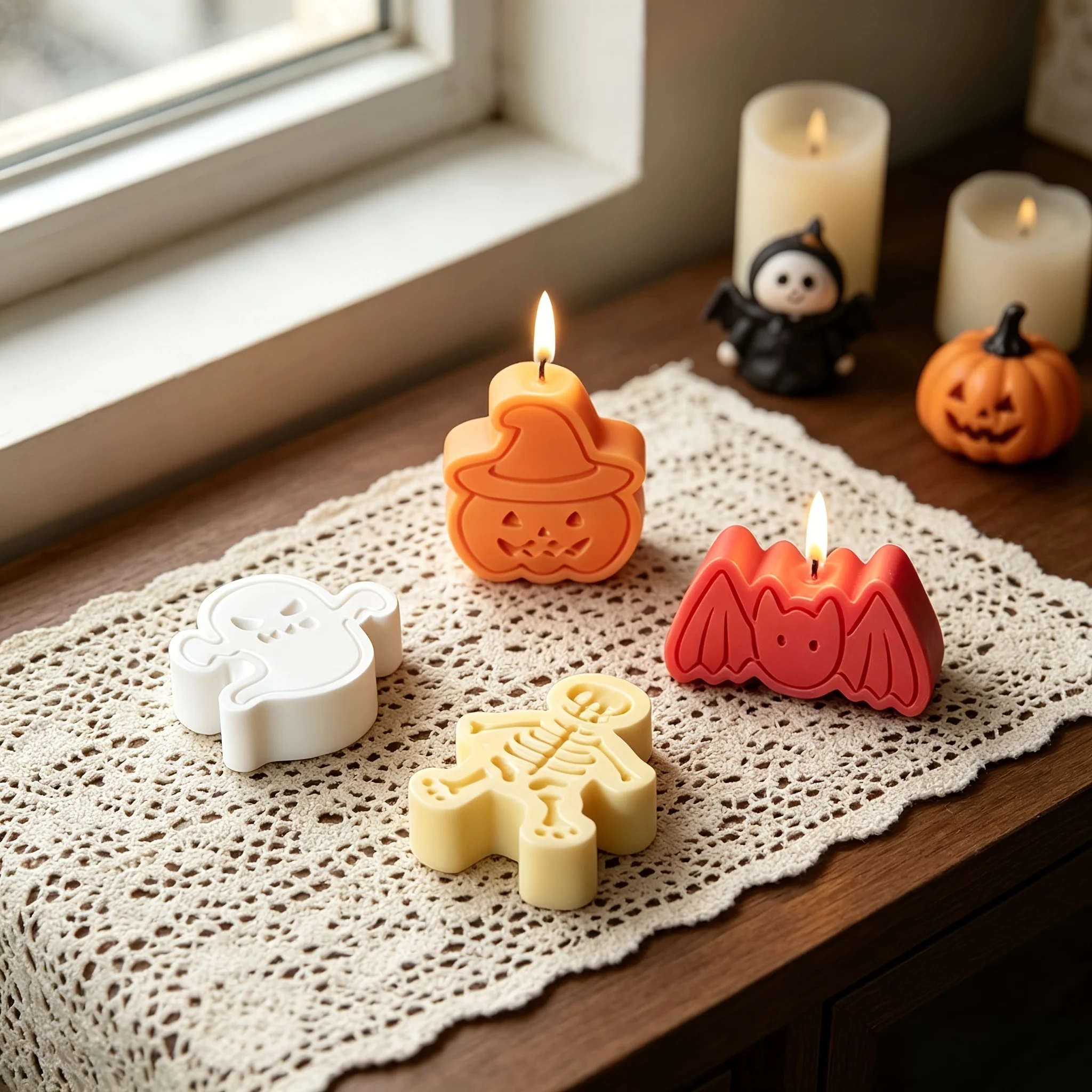 DIY Clay Mold, Four-in-One Halloween Candle Resin Mold, Halloween Pumpkin Decorative Ornament ，Festival Home Desktop Decoration
