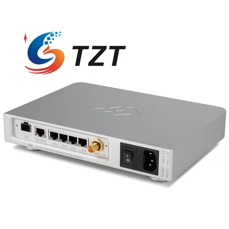 TZT LHY AUDIO AS6 1000Mbps 6-Port Hifi Switch LPS & OCXO Ethernet Switch (Black/Silver 230V/115V) for Audiophile