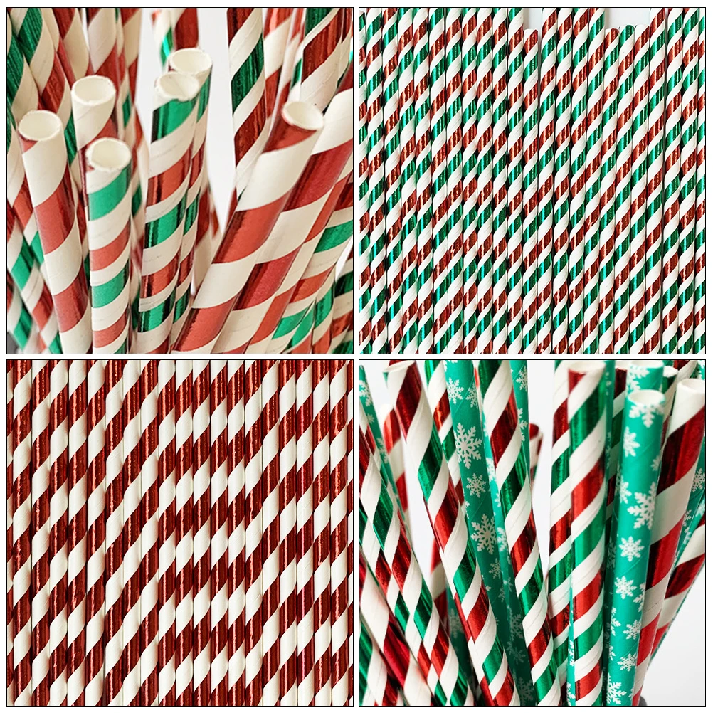 

150 Pcs Christmas Paper Straws Eco Friendly Biodegradable Disposable Drinking Straws for Party Supplies Xmas Festival Birthday