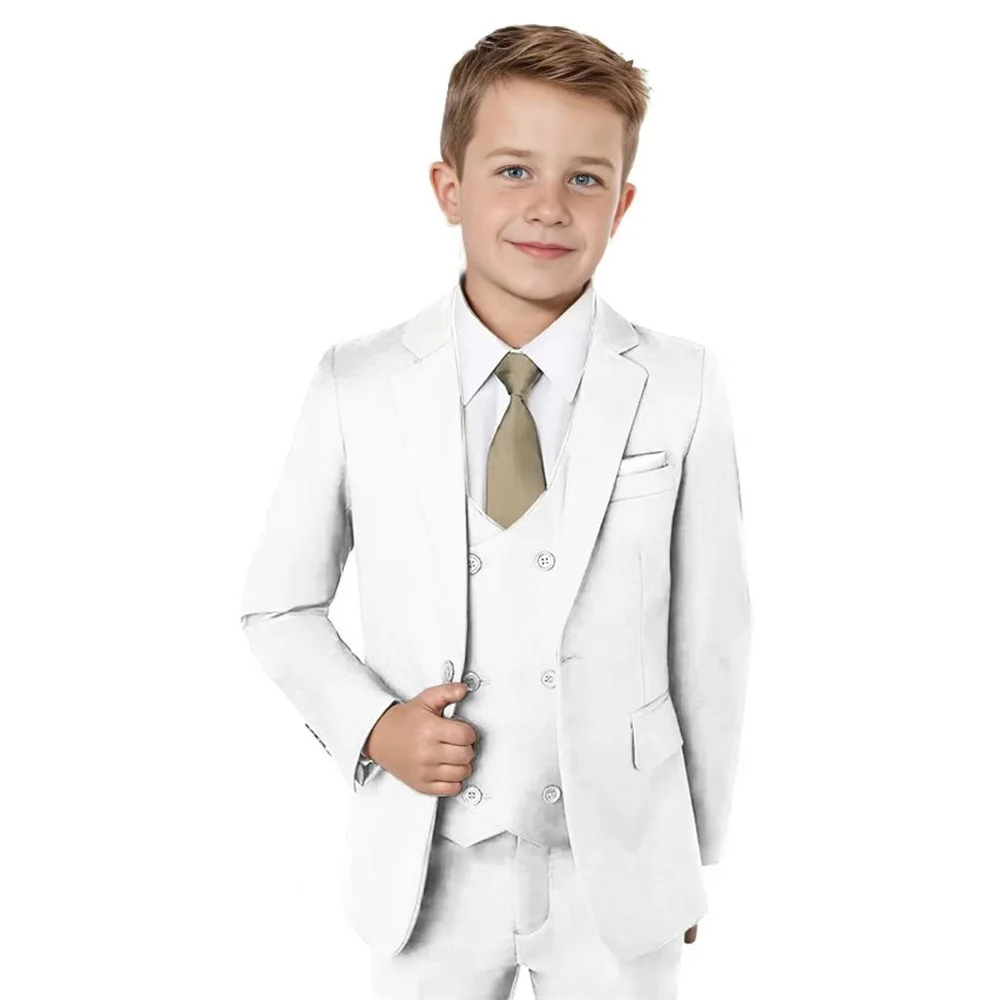 Jongens gekerfde reverspakken 3-delige trouwringdrageroutfit, klassieke elegante kinderpakset prestatieoutfit plus maat