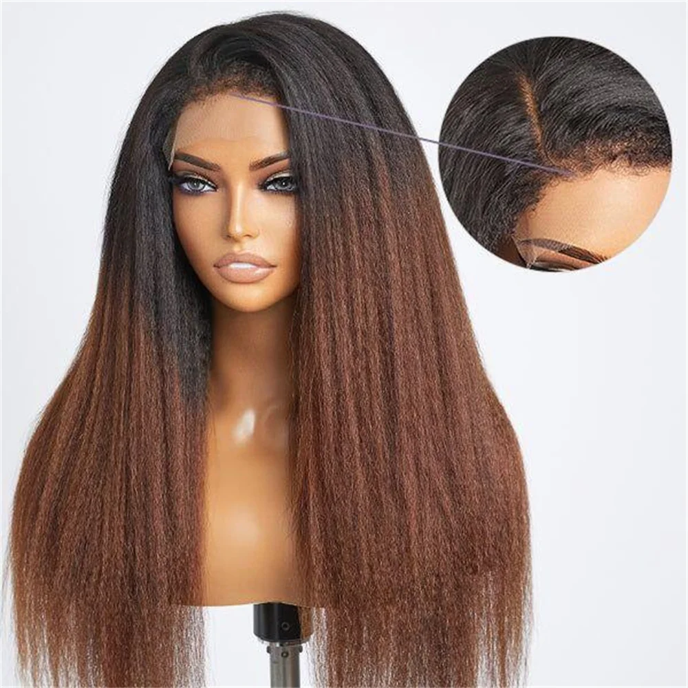 Soft Long Preplucked Ombre Blonde 180Density 26Inch Hairline Lace Front Wig For Women Kinky Straight With Baby Hair Good Texture