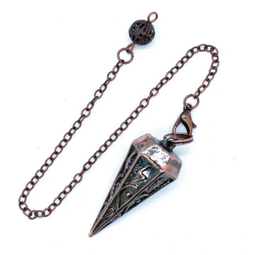 Copper Metal Rune Pendulum For Dowsing Divination Balancing Body Healing Chakra Reiki Spiritual Antique Pendant Pendule Pendulo