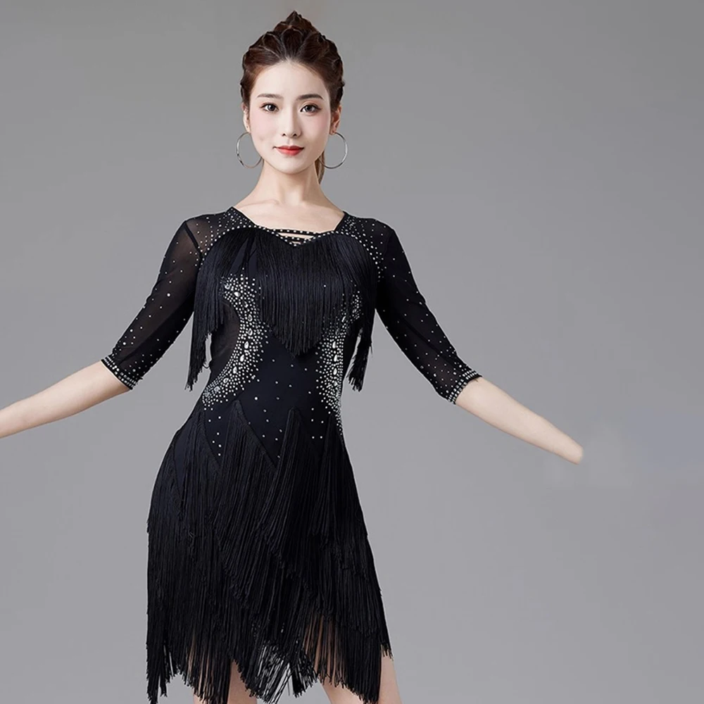 Costumi da ballo latino viola Costumi con nappe da donna Sala da ballo Salsa Abiti da palcoscenico Rumba Abiti con frange