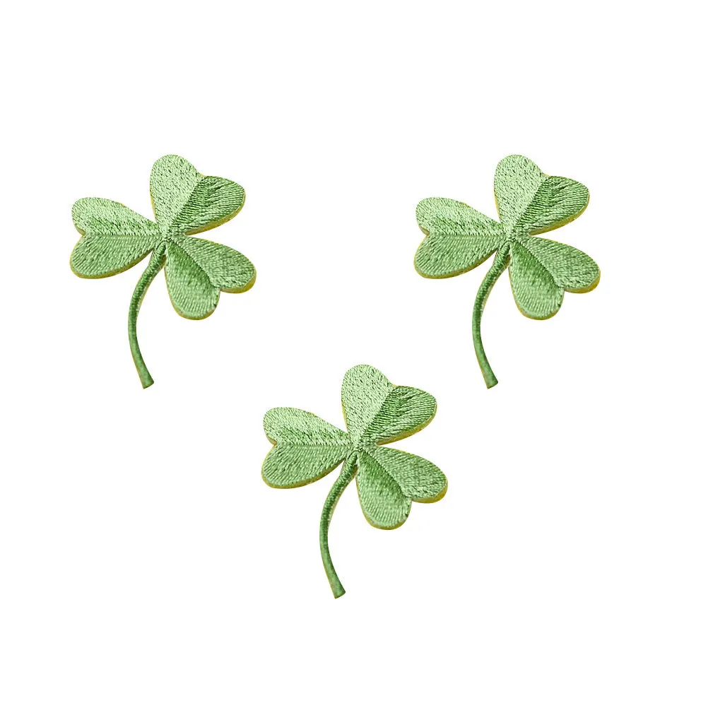 5Pcs Embroidery Patch Three- Leaf Design Self-Adhesive Fabric Stickers for Jackets Skirts Shoes Bags Arts Craft