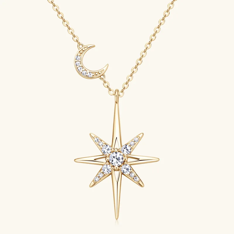 

Niche design octagram moissanite necklace girls high sense star pendant temperament versatile sterling silver collarbone chain