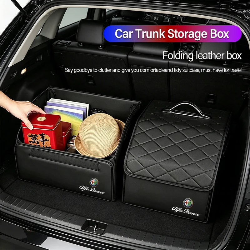 Leather Car Storage Box Trunk Organizer Bag Folding Tidying Bins For Alfa Romeo 159 156 Giulietta GT Stelvio Giulia Mito 166 147