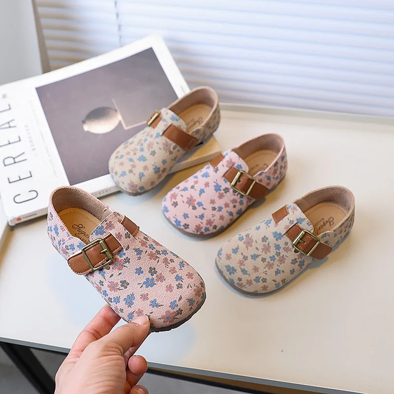 Zapatos De NiñaRetro Girl Shoe Autumn New Girl Leather Shoe Floral Princess Shoe Soft Sole Casual Kid Shoes Allmatch Women Shoes