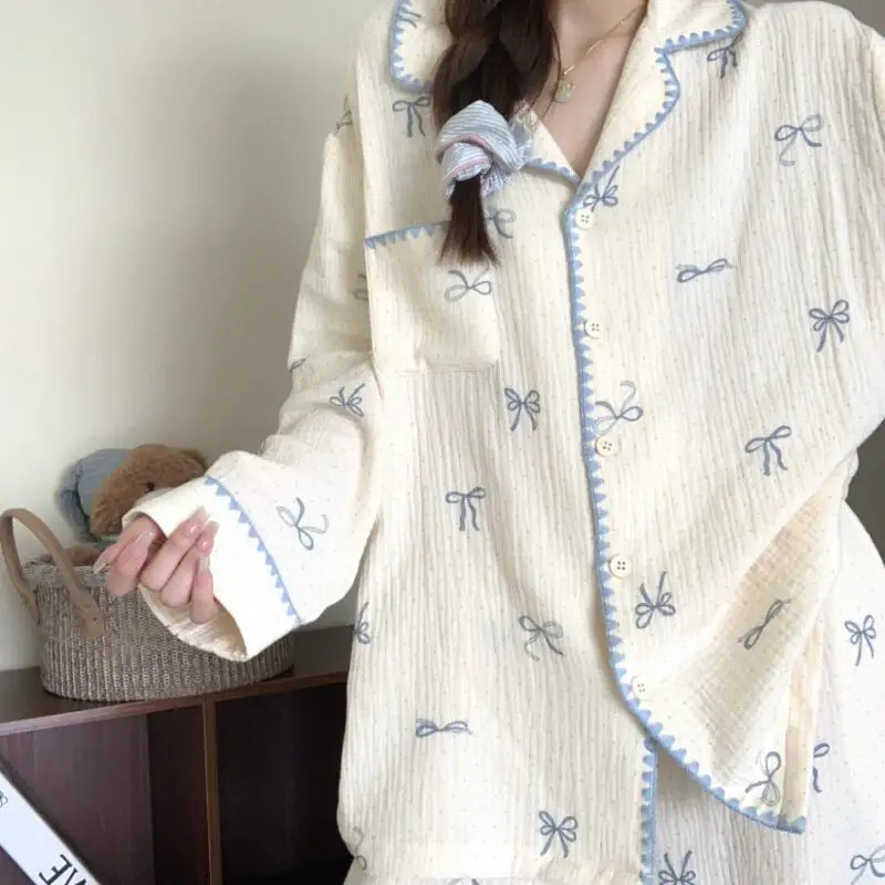 Senhora conjunto de pijama outono e inverno novo modelo doce mangas compridas calças casa conjunto bonito manter quente confortável moda