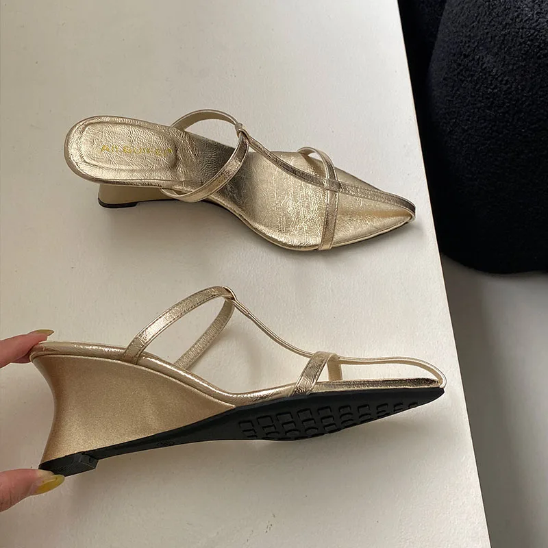 New In Summer Fashion T-Strap Women Wedges Sandals Pumps Heels Slides Pointed Toe Elegant Design Wedge Shoes For Ladies Sandal - view 6