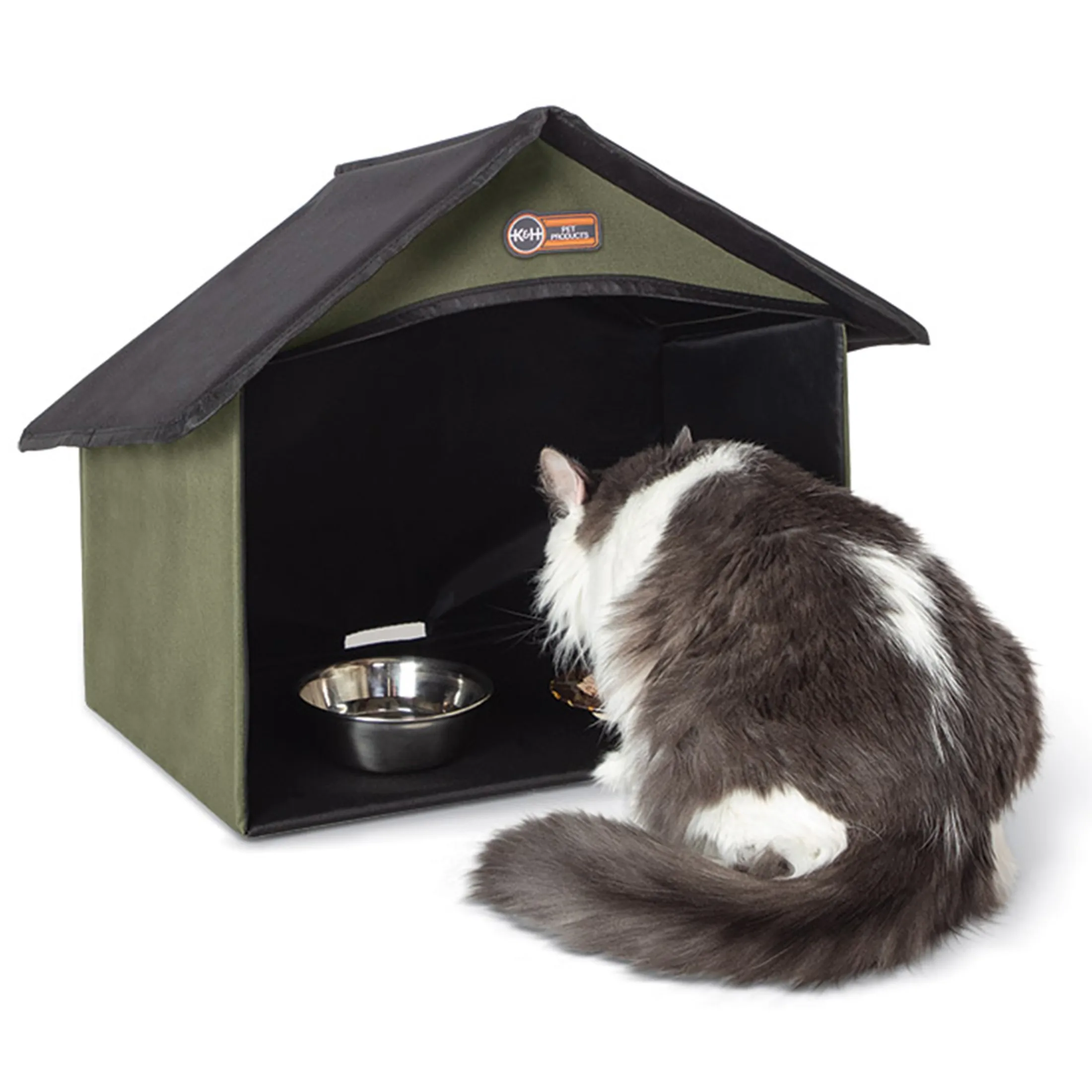 

Outdoor cat dining space olive green 14x20x16.5 inches