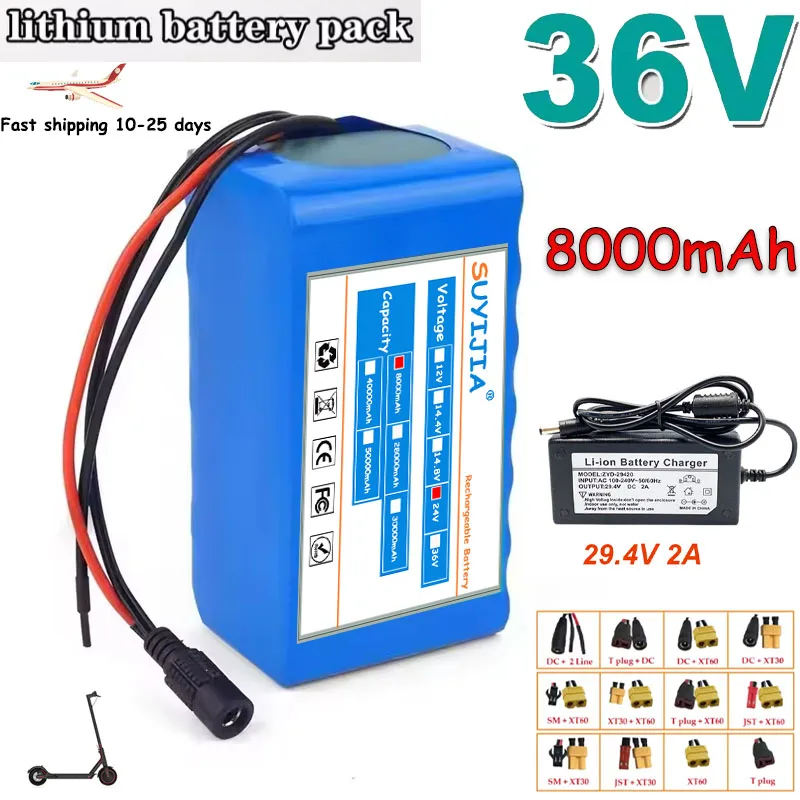 

Batterie Au Lithium Avec Chargeur De Pipeline, Adaptée Aux Moteurs 24V-29.4V, 18650 V, 8000mAh, 7s3p 29.4