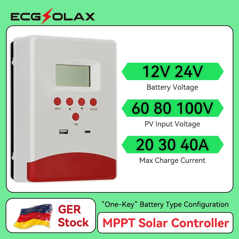 ECGSOLAX 40A 30A 20A MPPT Regolatore di carica solare 12V 24V Regolatore del pannello solare con display LCD Regolatore solare Max PV 100VDC