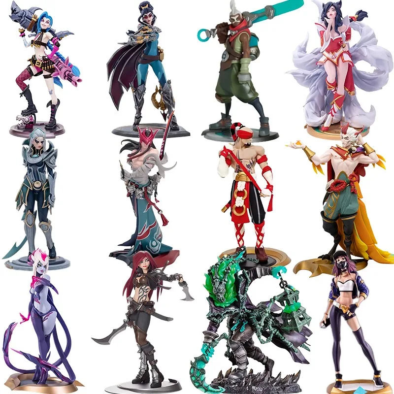 ฟิกเกอร์ตัวละครจากเกม League of Legends ยอน, ยาซู, อากาลี, เวย์น, ลีซิน, ไซอาห์, จินซ์, วี และเทรช ของเล่นสะสมสำหรับเด็ก