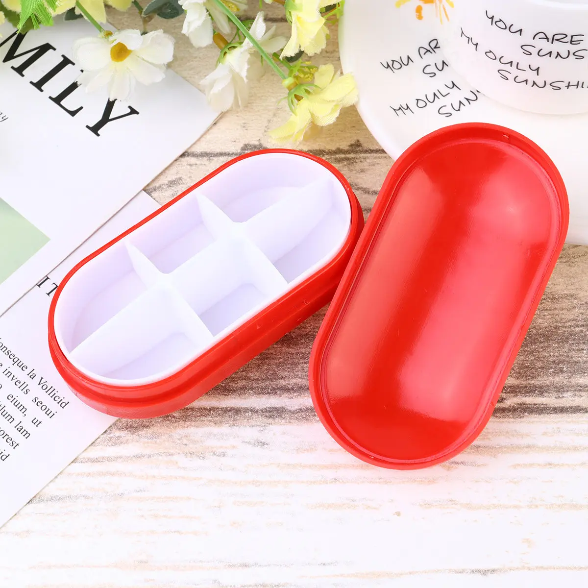 2Pcs Portable Pill Box 6-Compartment Medicine Organizer with High Dividers for Home Office Travel Easy-Open Secure Seal Plastic