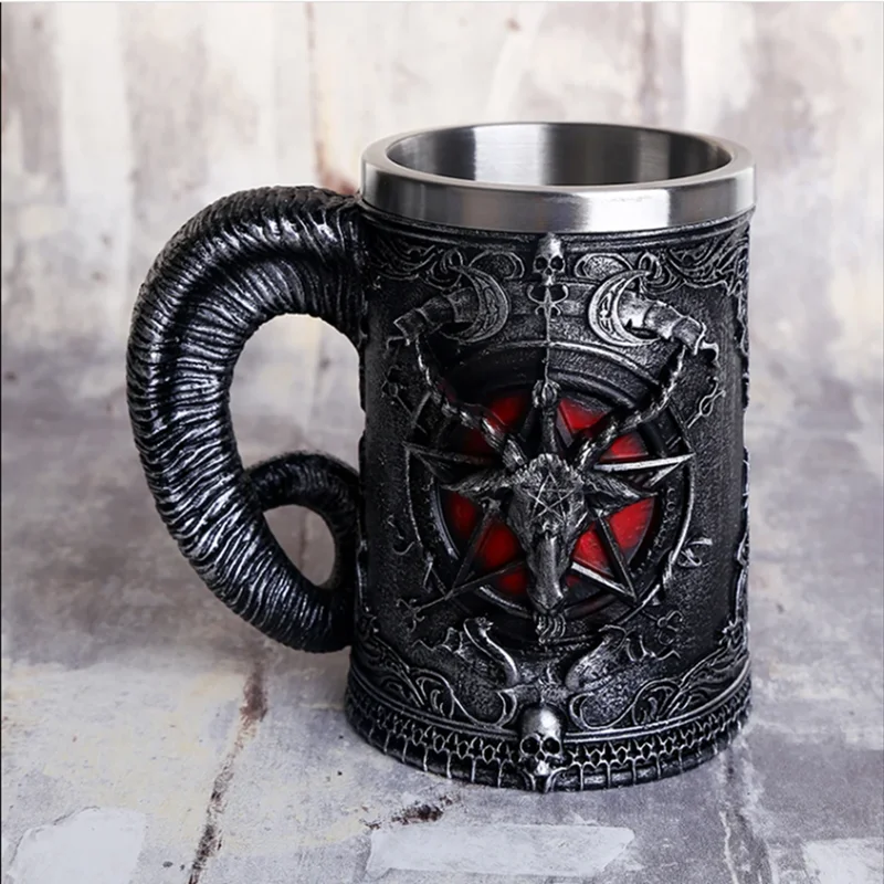 Buffmet Resin Stainless Steel Mug Baphomet Beer Glass  Beer Steins Drinkware Horn Tankard Coffee Cup Tea Tumbler Pub Bar Decor