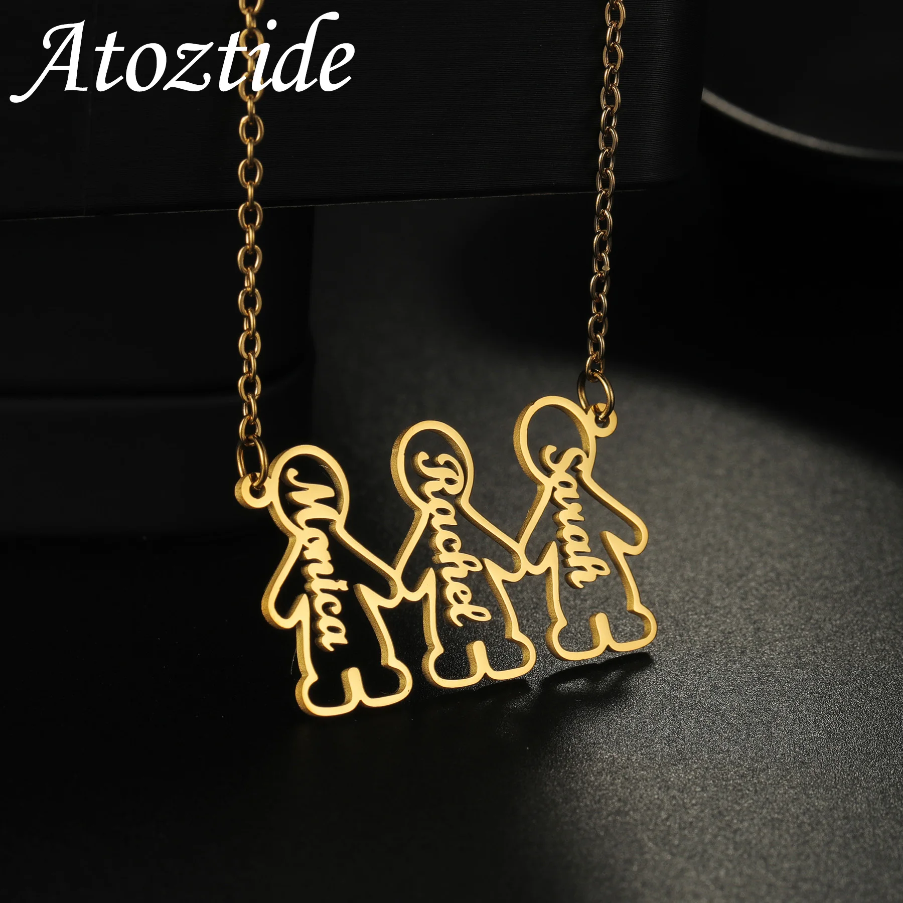 

Atoztide Personalized Custom Name Necklace for Women Stainless Steel Kids Pendant Link Chain Birthday Jewelry Mother Gift